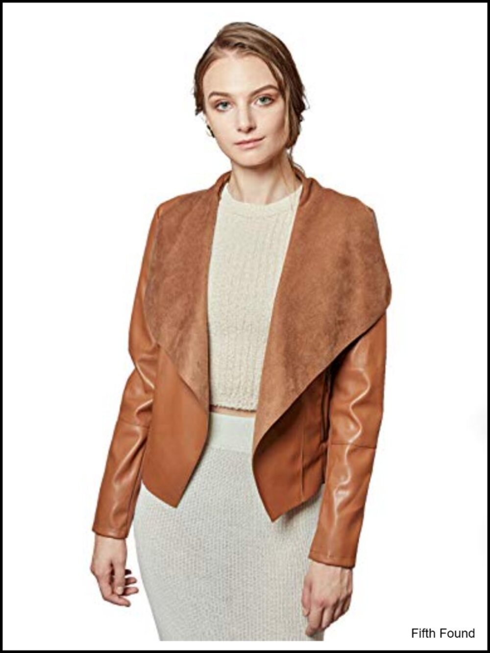 Faux Leather Open Front Lapel Blazer Jacket Slim Fit